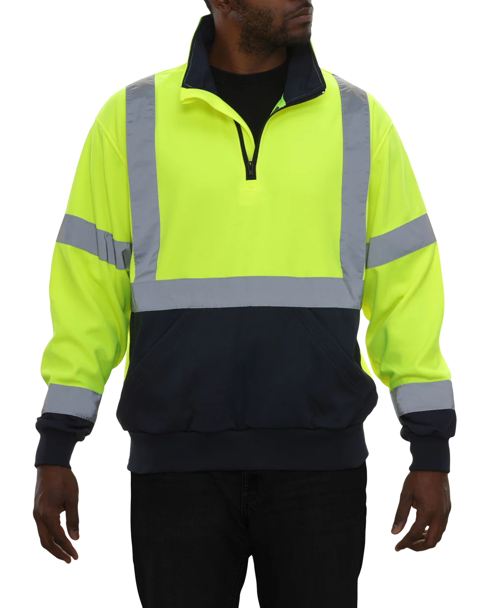 605GTLN Hi-Vis 2-Tone Quarter Zip Fleece: 7 oz. Lime & Navy