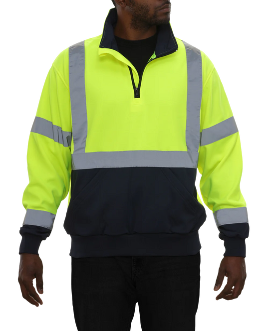 605GTLN Hi-Vis 2-Tone Quarter Zip Fleece: 7 oz. Lime & Navy