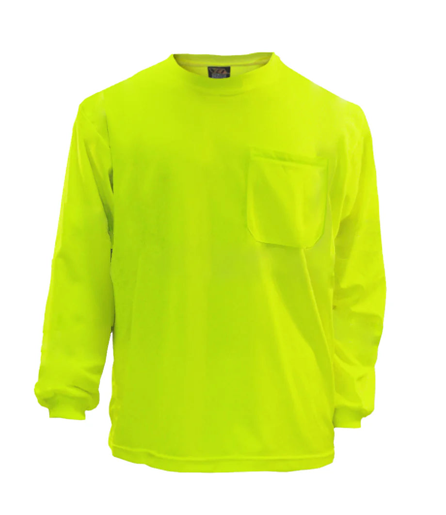 200BNTLM Lime Birdseye Long Sleeve Hi-Vis T-Shirt With Pockets