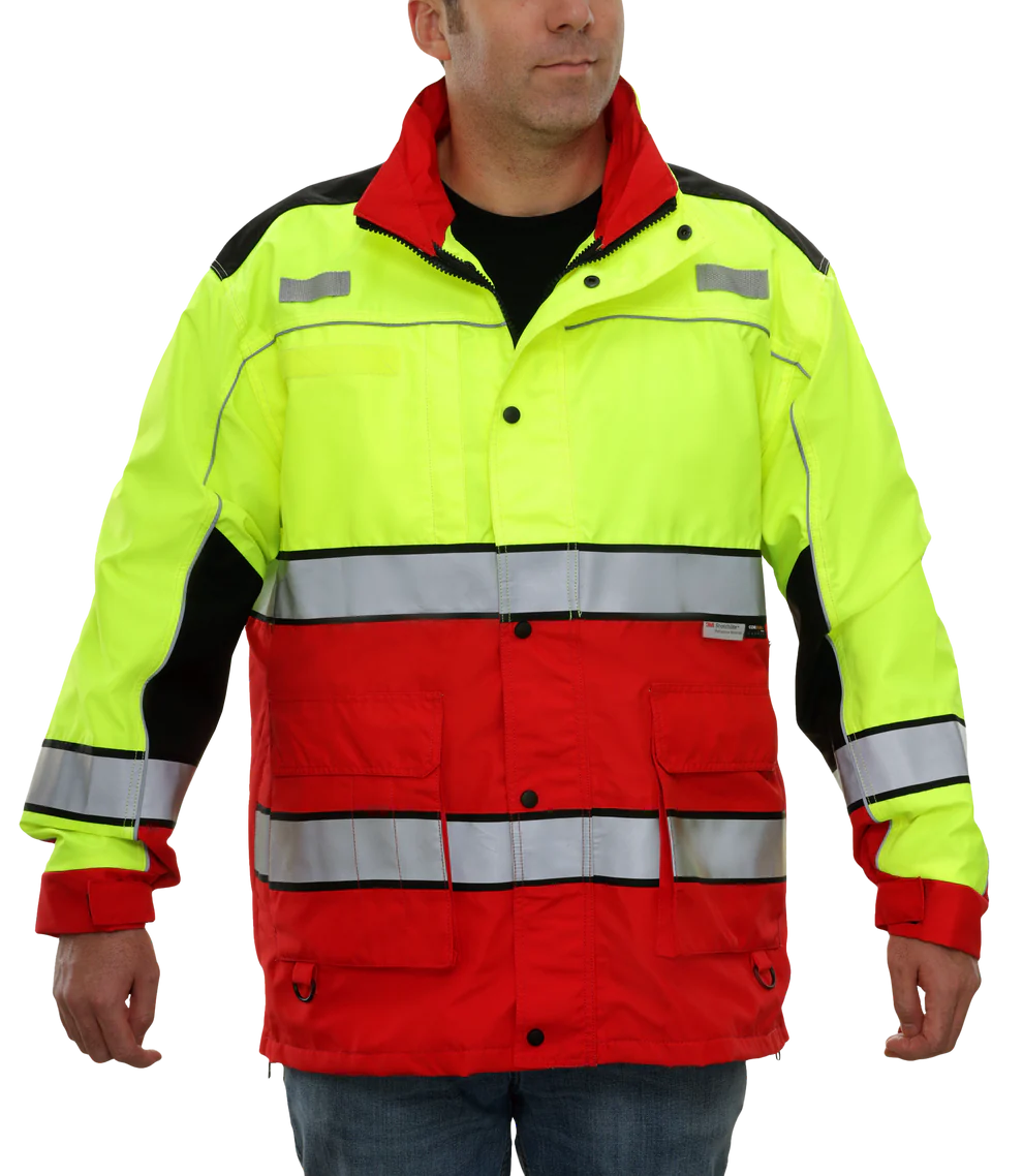 461STLR Safety Jacket: Hi-Vis Responder Parka: Waterproof: 2-Tone Lime & Red