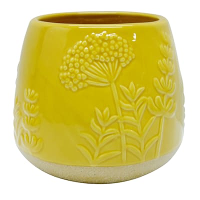 5in Herb Embossed Ceramic Planter Yellow