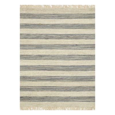 B497) Honeybloom Hazel Natural & Navy Striped Hand Woven Jute Area Rug, 5x7